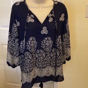 West Kei Midnight Blue and Ivory Floral Blouse